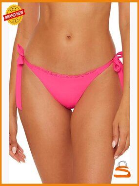 Small Cheeky Bikini Bottom with Tie Sides and Ruffles, Nylon Spandex Swimwear